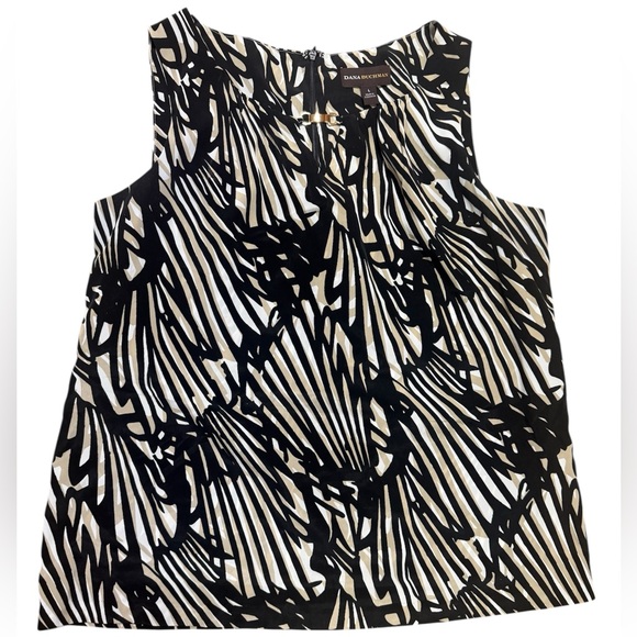 Black, Tan and White Butterfly Wing Patterned Sleeveless Top, Dana Bachman - Picture 3 of 5